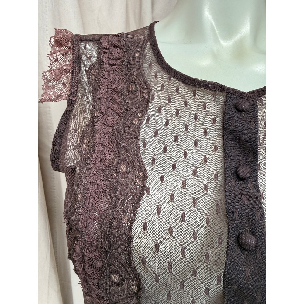Express Vintage Y2K Brown Sheer Lace Mesh Button Front Top Size M - Picture 3 of 7